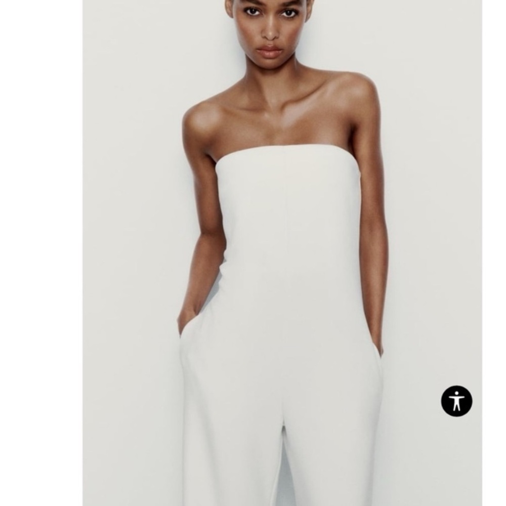 NWT!! Zara Strapless Wide-Leg Jumpsuit in White - Picture 2 of 3